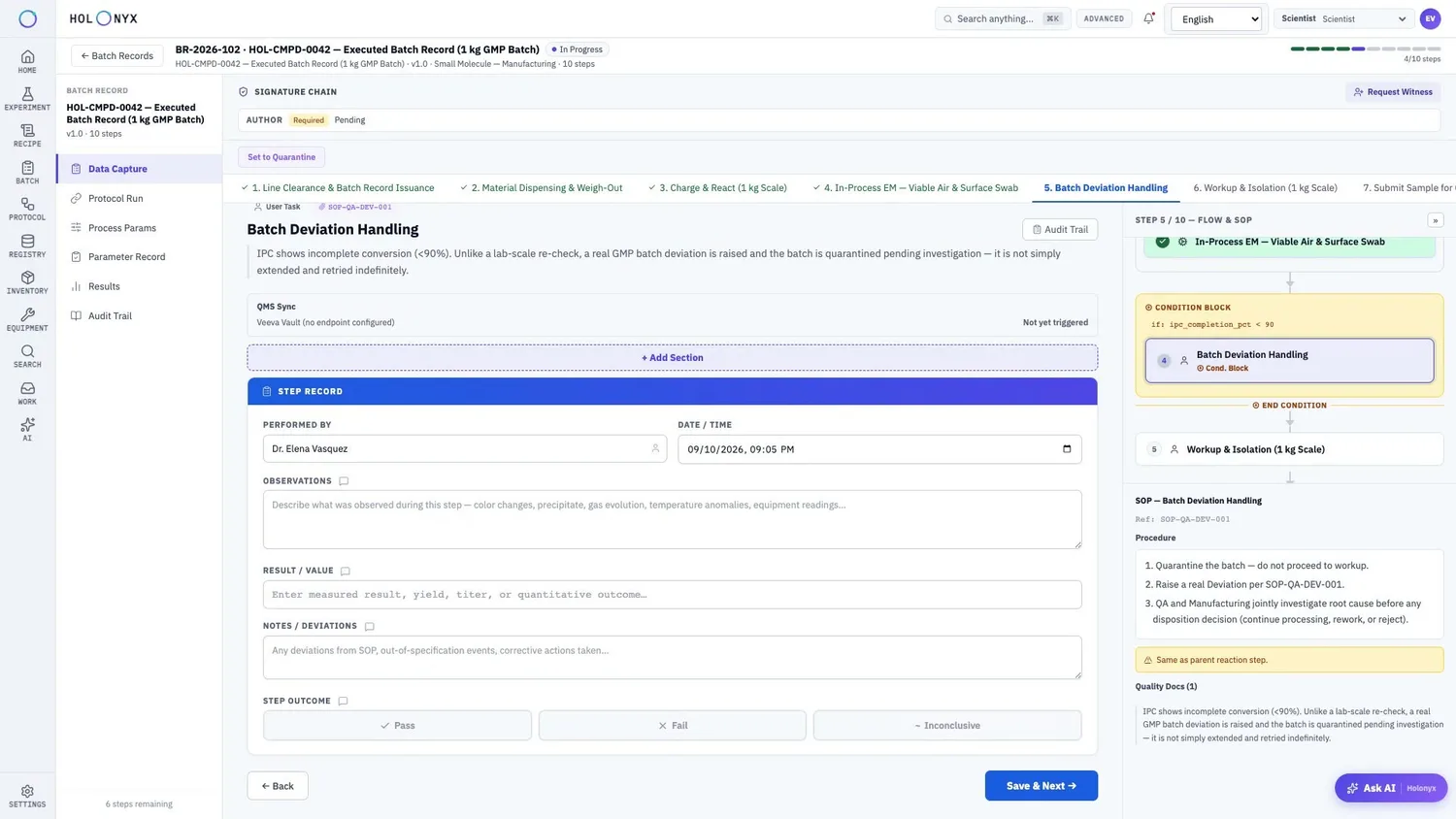 Batch Deviation Handling step with a condition block